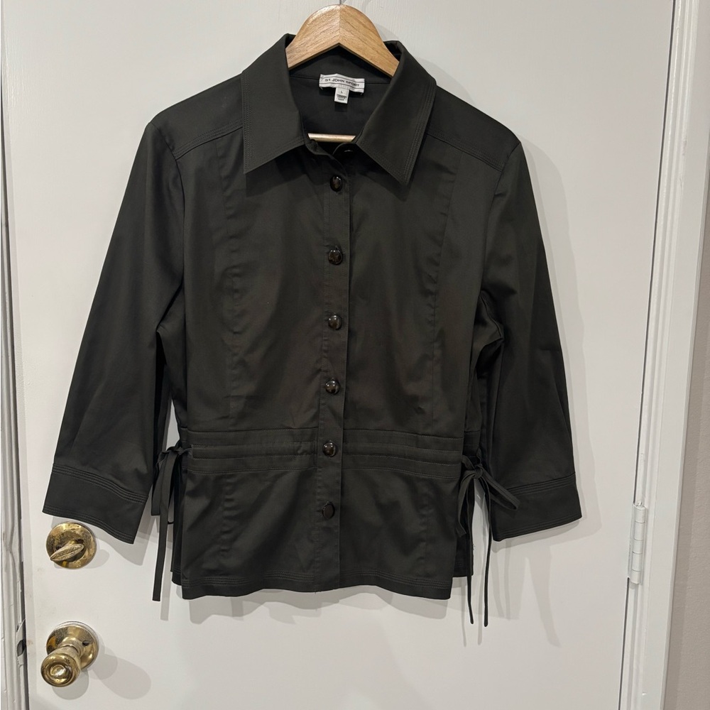 St. John Sport Jacket Size Large Olive Green Blazer Top